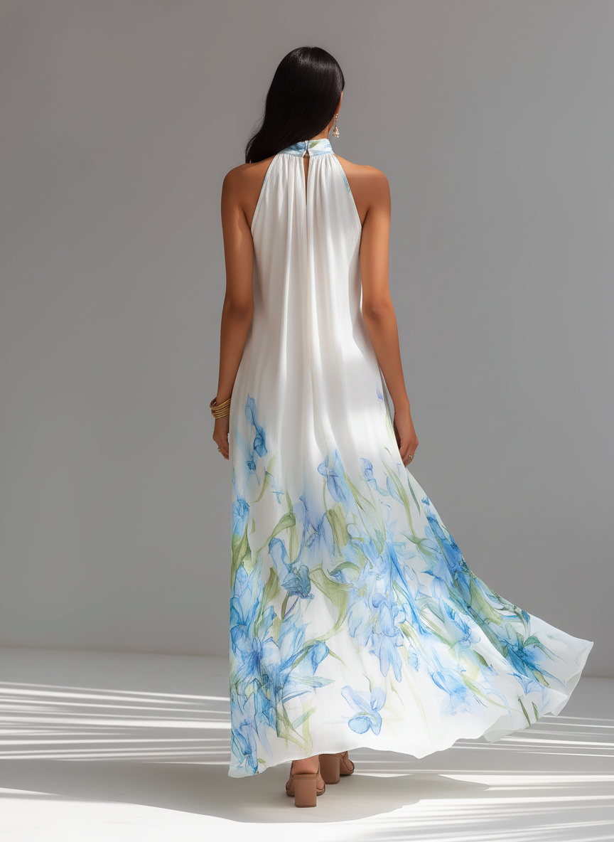 ALICE | FLORAL HALTER-NECK MAXI DRESS