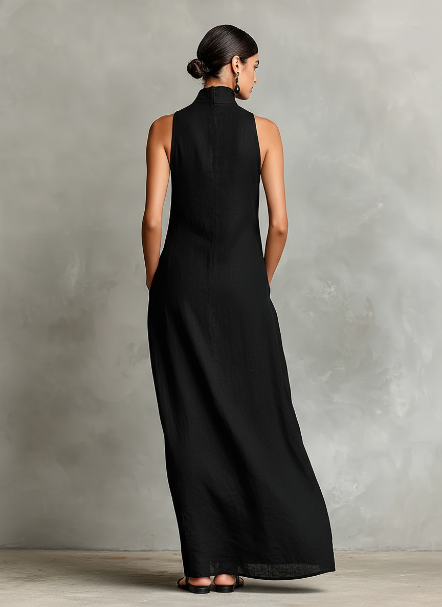 CHARLIE | SLEEVELESS HIGH-NECK MAXI DRESS