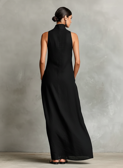 CHARLIE | SLEEVELESS HIGH-NECK MAXI DRESS