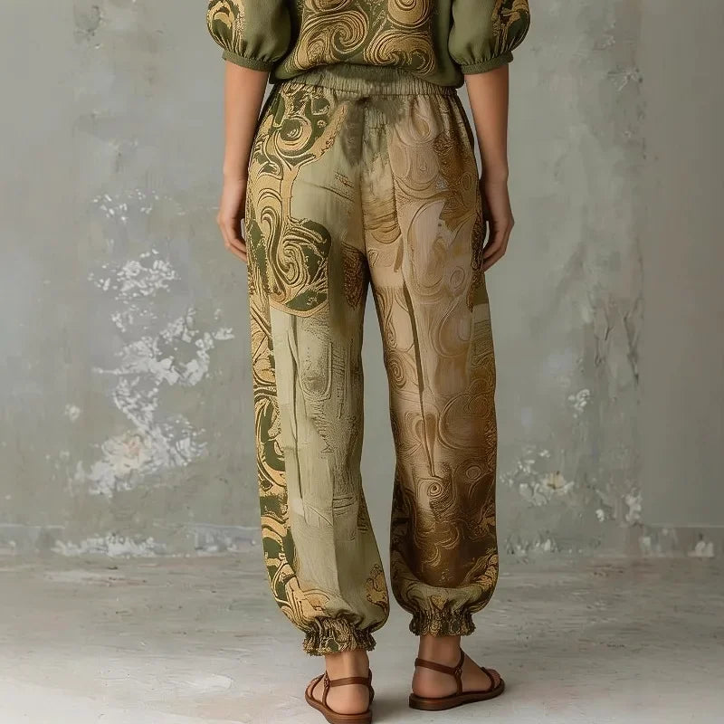 MAEVE vintage print blouse and jogger set