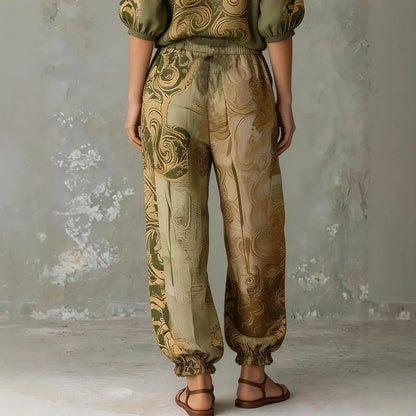 MAEVE vintage print blouse and jogger set