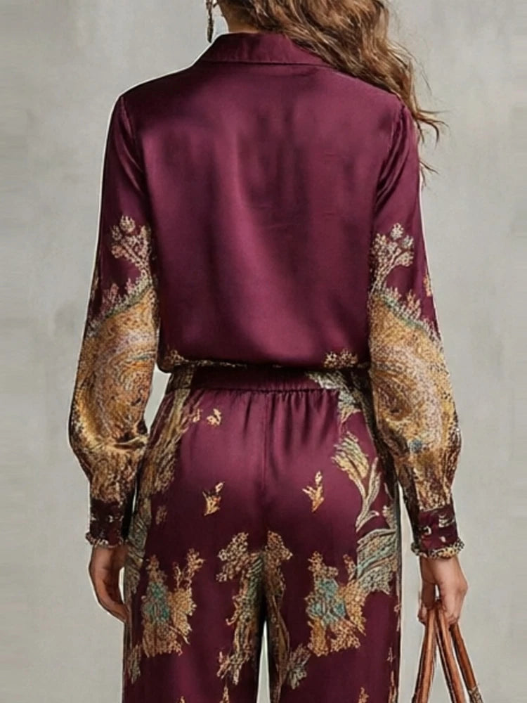 ODETTE satin paisley shirt and wide-leg set