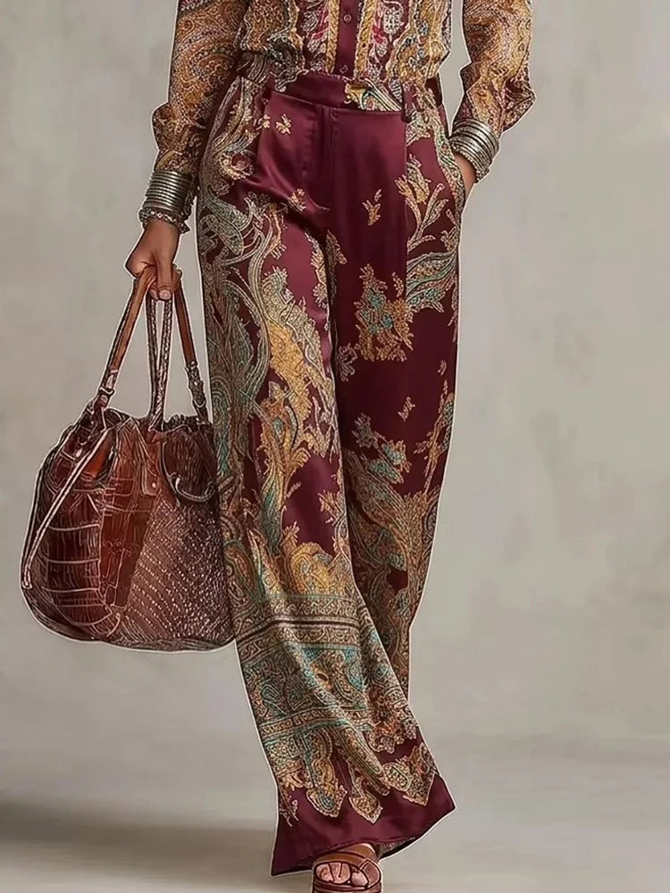 ODETTE satin paisley shirt and wide-leg set
