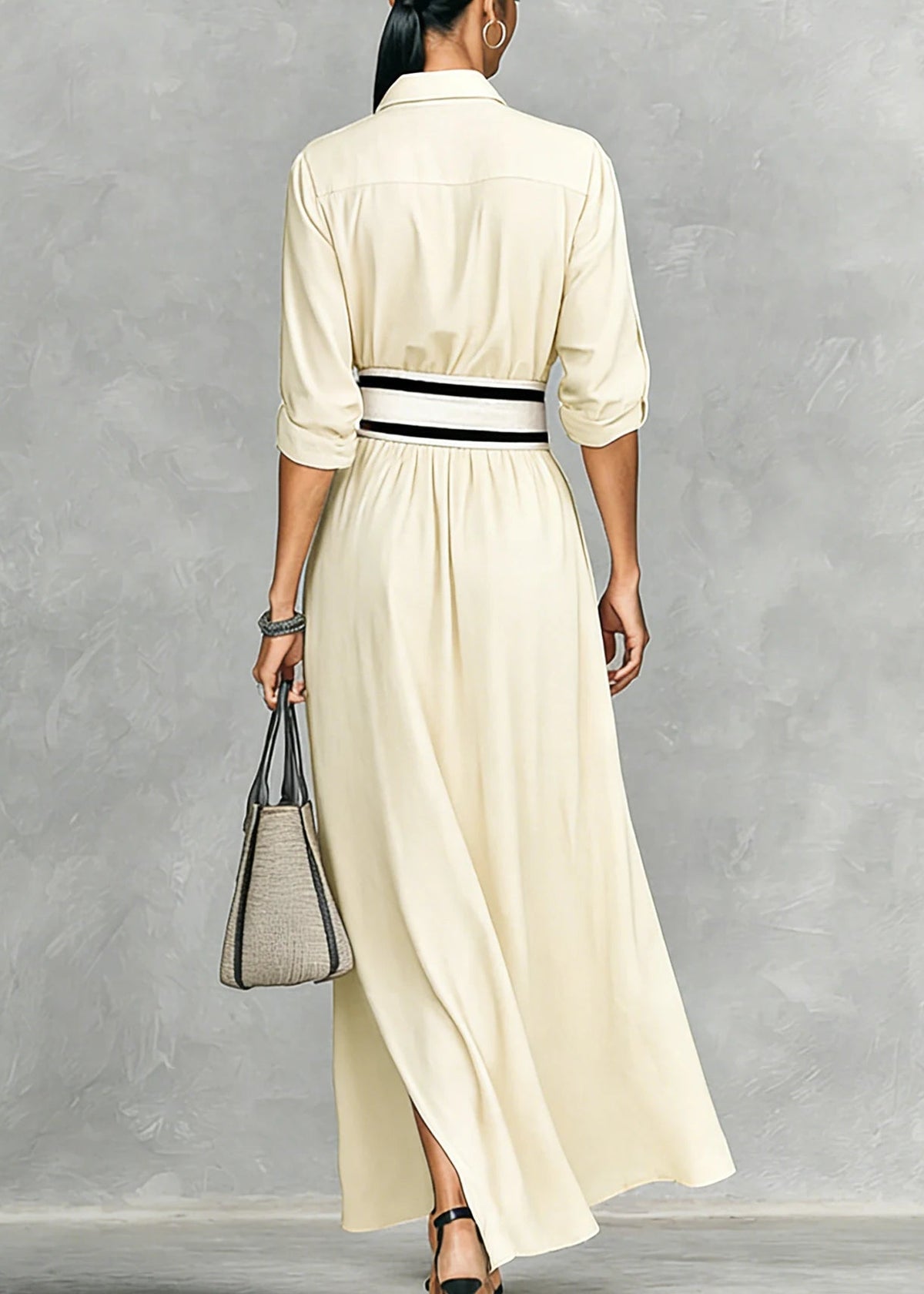 MABEL elegant belted maxi shirt dress