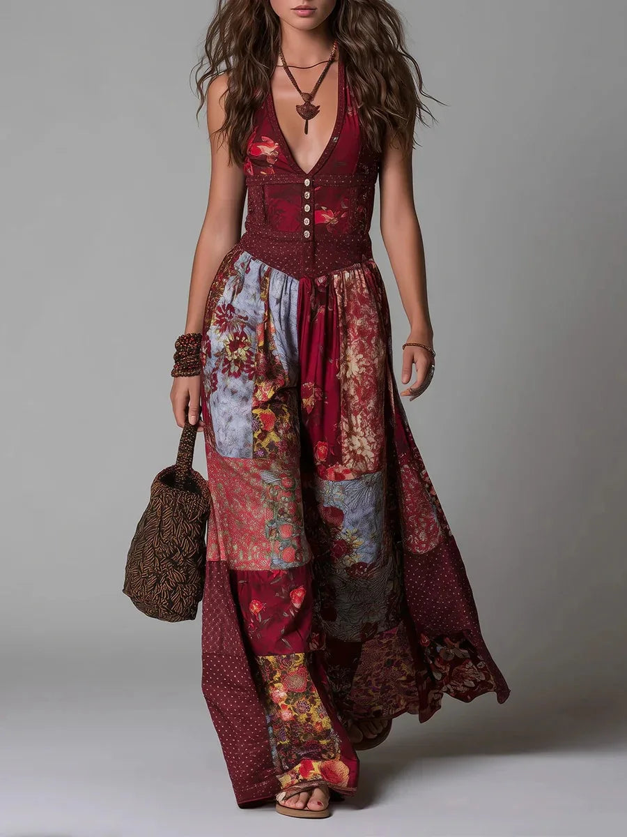 PIPER | VINTAGE BOHO PATCHWORK-FLORAL MAXI DRESS