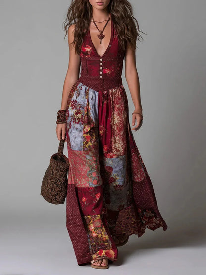 PIPER | VINTAGE BOHO PATCHWORK-FLORAL MAXI DRESS