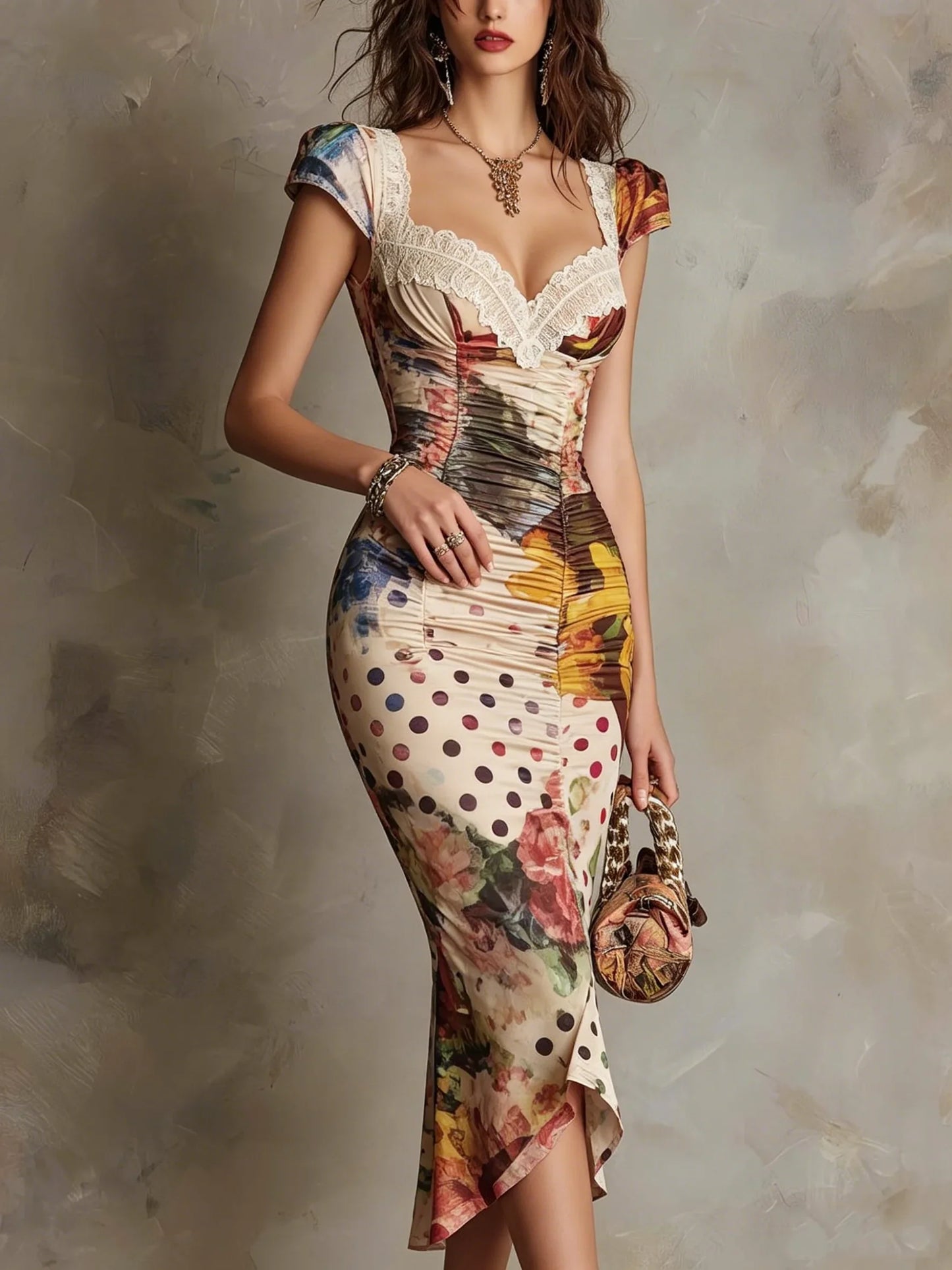 ELLA | VINTAGE PATCHWORK AND LACE MIDI DRESS