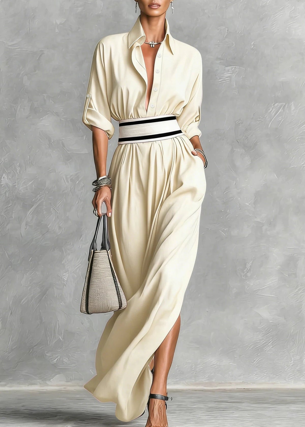 MABEL elegant belted maxi shirt dress