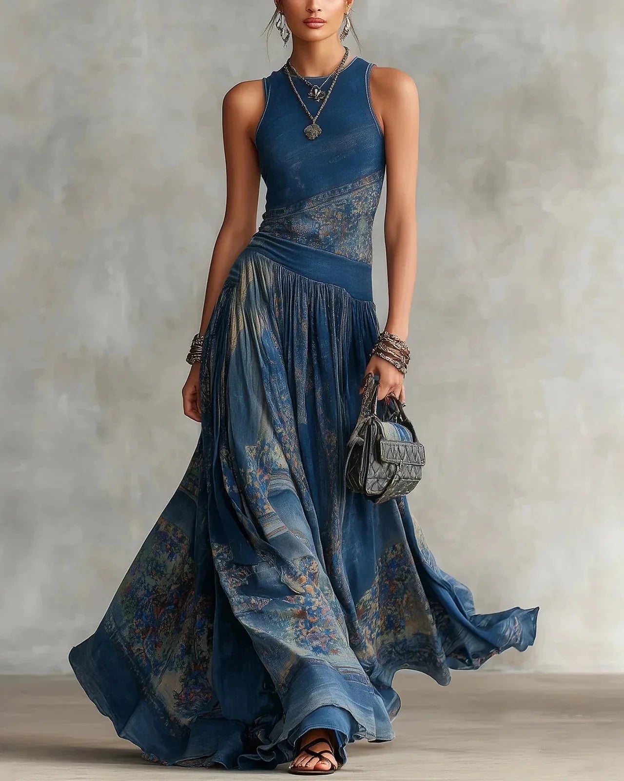 RUBY | BOHO AZTEC-PRINT MAXI DRESS WITH FLARED SKIRT