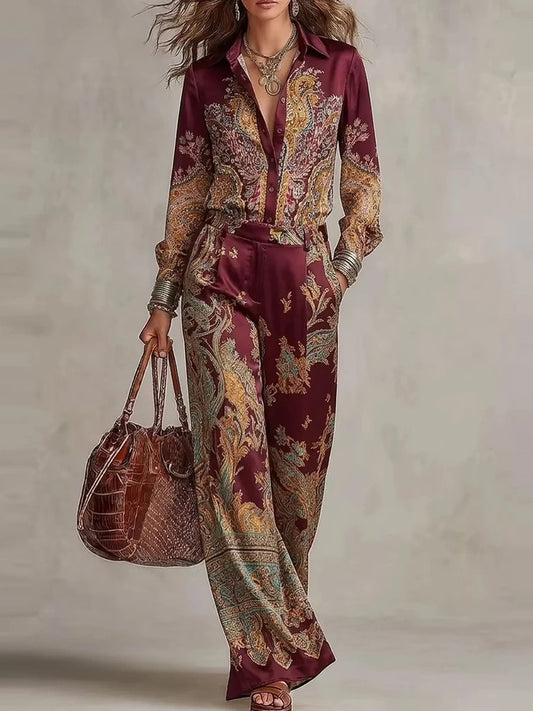 ODETTE satin paisley shirt and wide-leg set