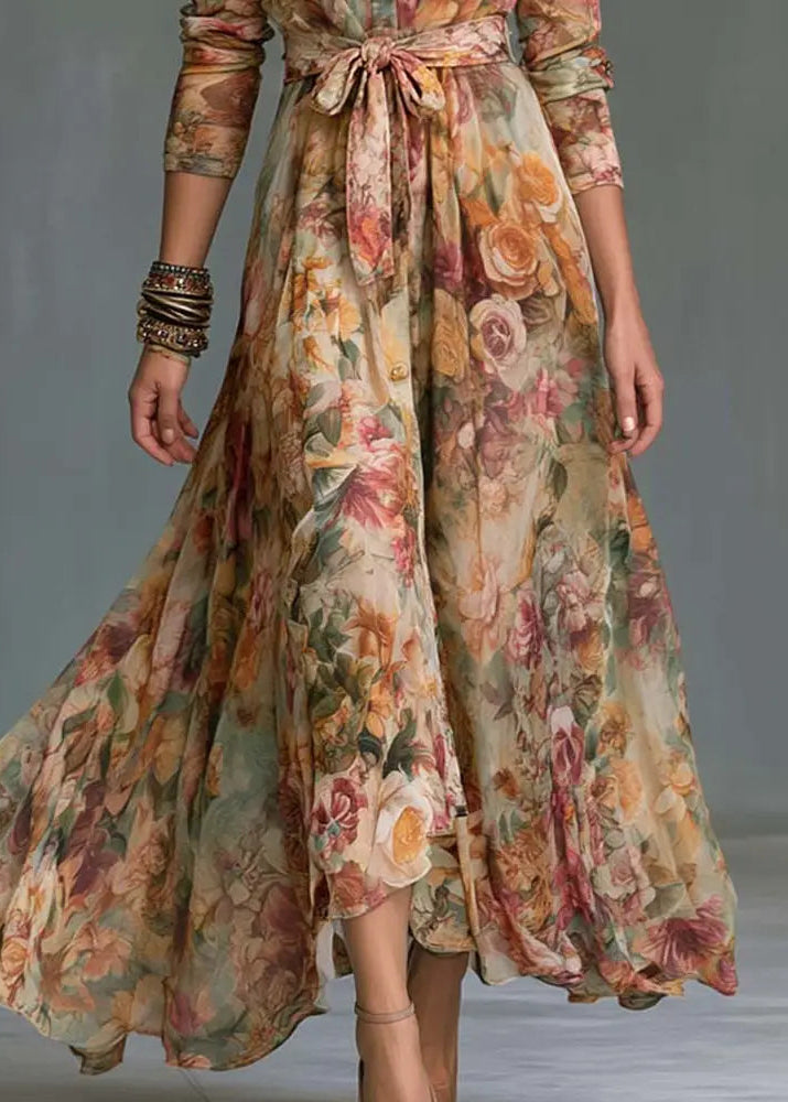 ELSIE vintage floral belted shirt maxi dress
