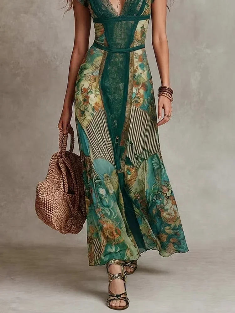 CHLOE | VINTAGE BOHO FLORAL DRESS WITH LACE