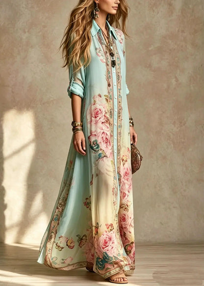 VIOLET boho floral shirt maxi dress