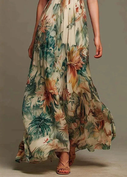 IRIS boho floral ruffle-neck maxi dress