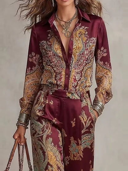 ODETTE satin paisley shirt and wide-leg set