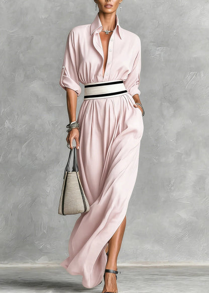 MABEL elegant belted maxi shirt dress