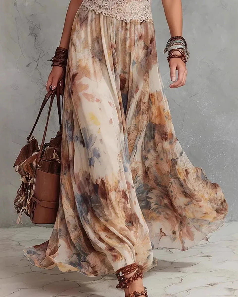 ELIZA | VINTAGE BOHO FLORAL MAXI DRESS WITH LACE WAISTBAND