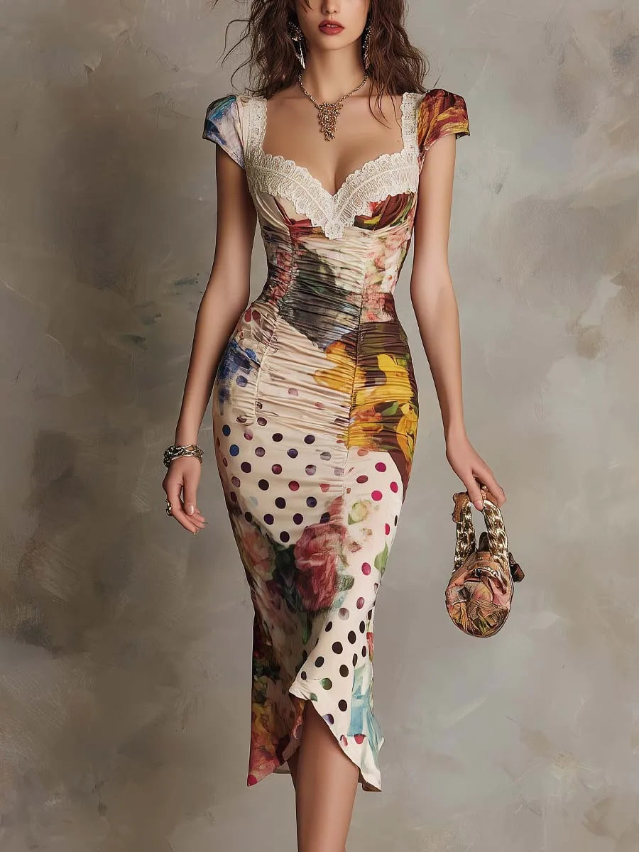 ELLA | VINTAGE PATCHWORK AND LACE MIDI DRESS