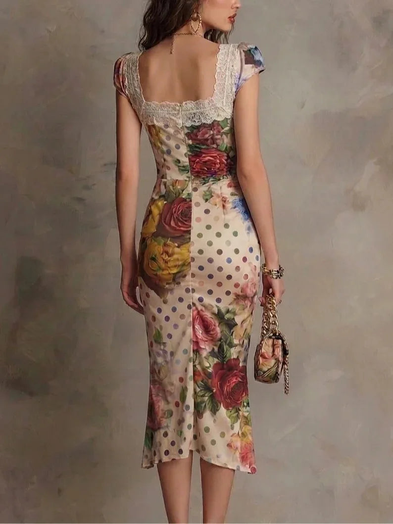 ELLA | VINTAGE PATCHWORK AND LACE MIDI DRESS
