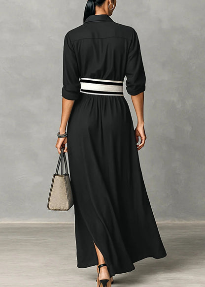 MABEL elegant belted maxi shirt dress