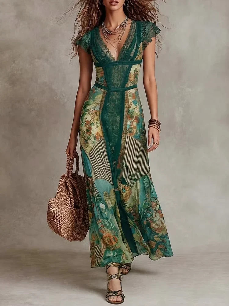 CHLOE | VINTAGE BOHO FLORAL DRESS WITH LACE
