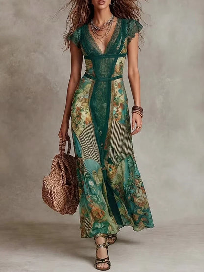 CHLOE | VINTAGE BOHO FLORAL DRESS WITH LACE