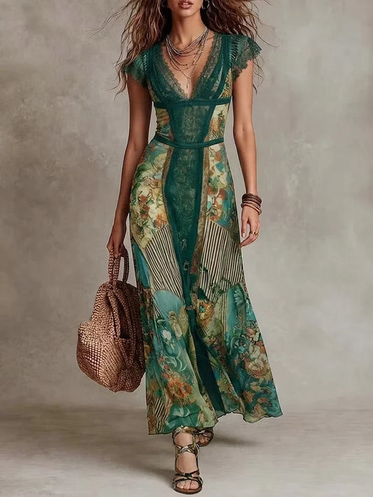 CHLOE | VINTAGE BOHO FLORAL DRESS WITH LACE