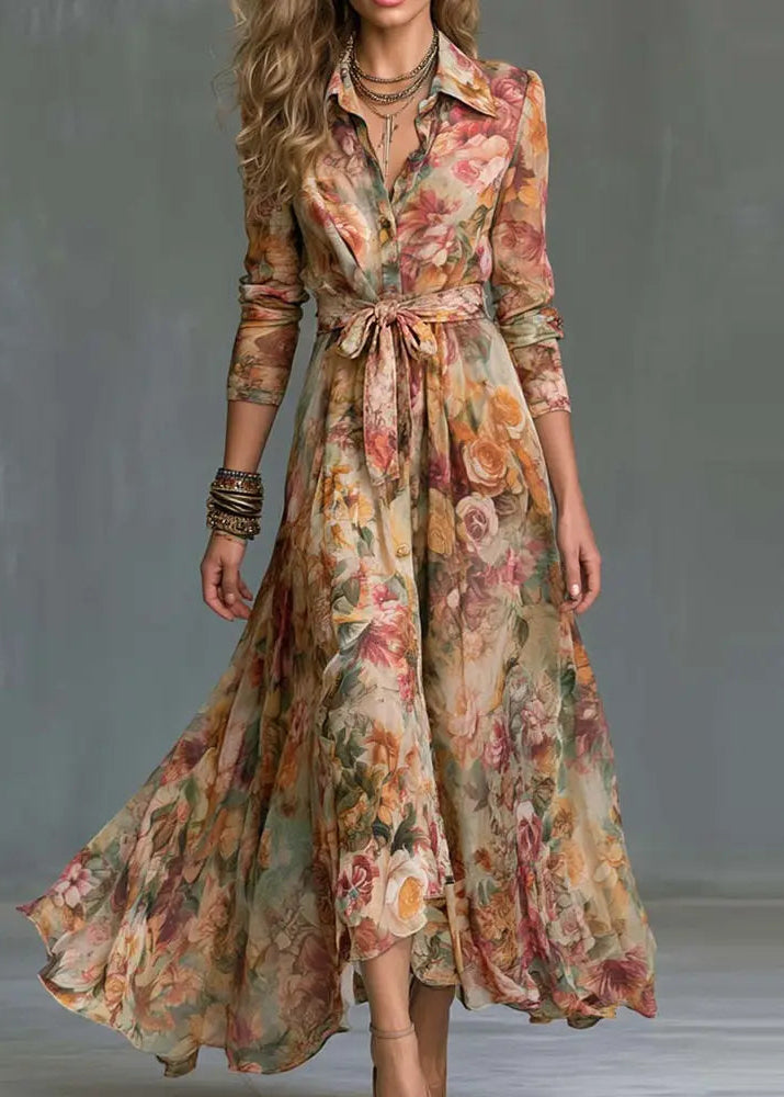 ELSIE vintage floral belted shirt maxi dress