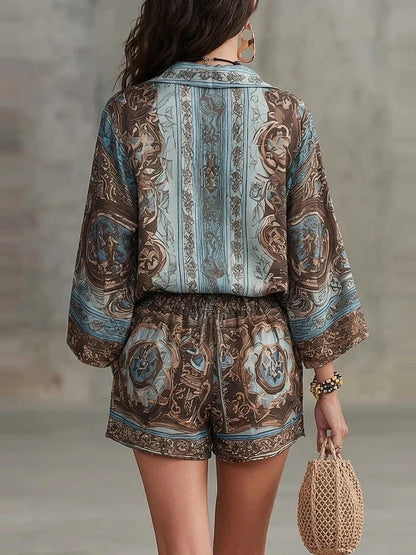 SIENNA | BOHO BAROQUE-PRINT SHIRT AND SHORTS SET