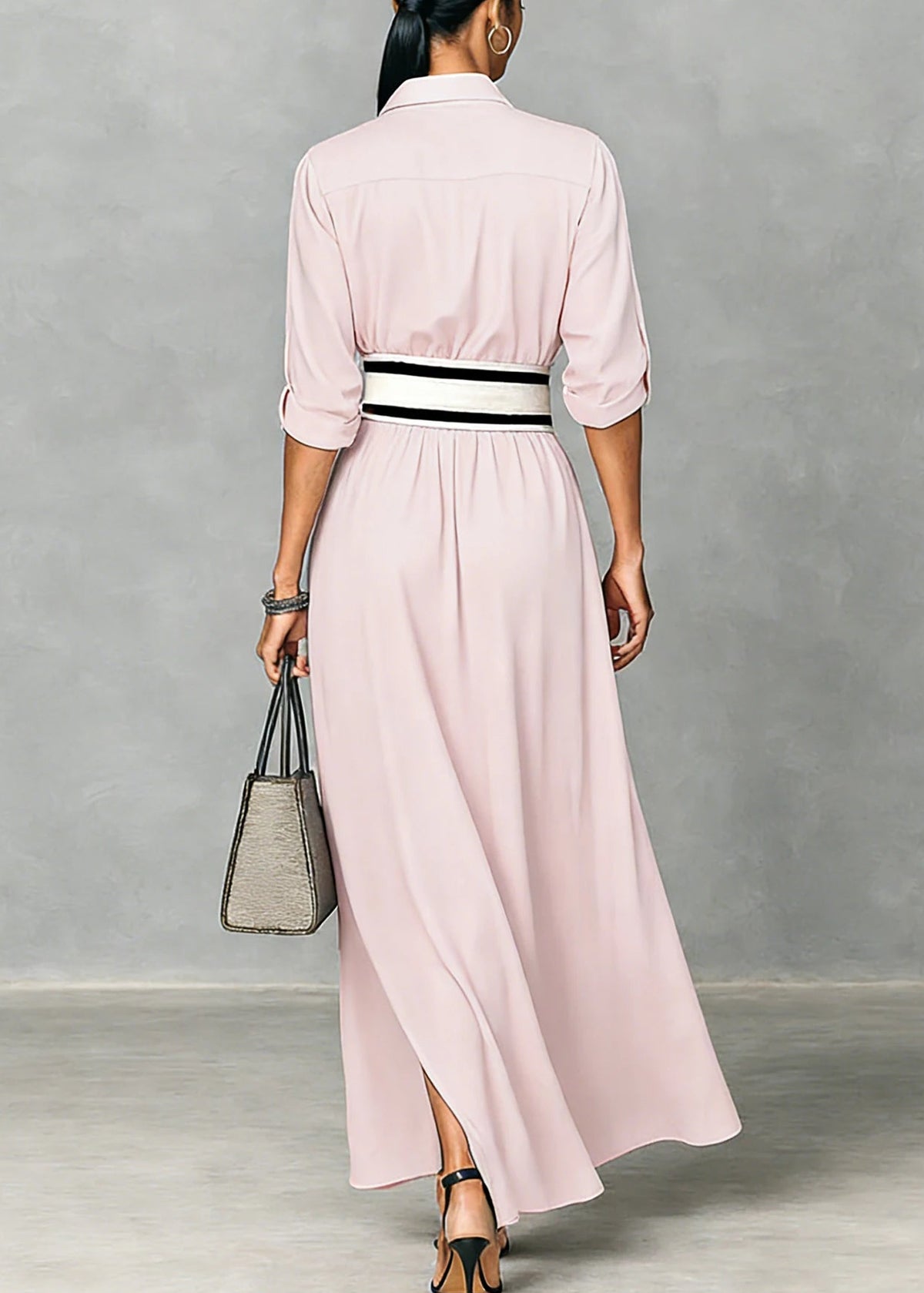 MABEL elegant belted maxi shirt dress