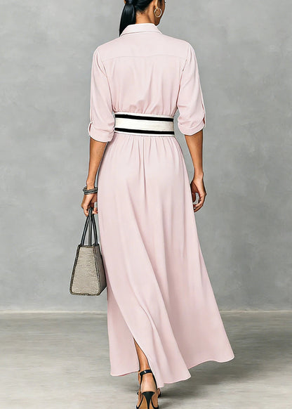 MABEL elegant belted maxi shirt dress
