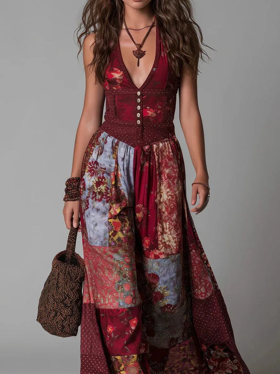 PIPER | VINTAGE BOHO PATCHWORK-FLORAL MAXI DRESS