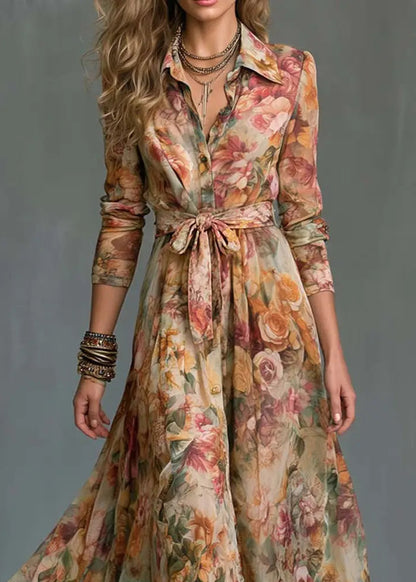 ELSIE vintage floral belted shirt maxi dress