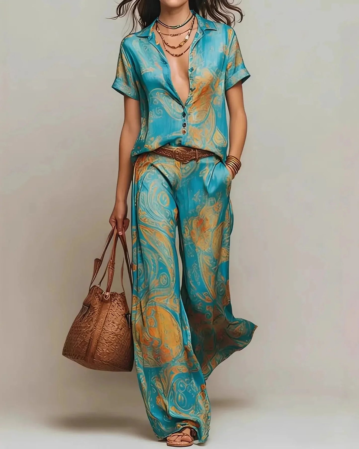 ARIA | VINTAGE BOHO PAISLEY SHIRT AND PALAZZO SET