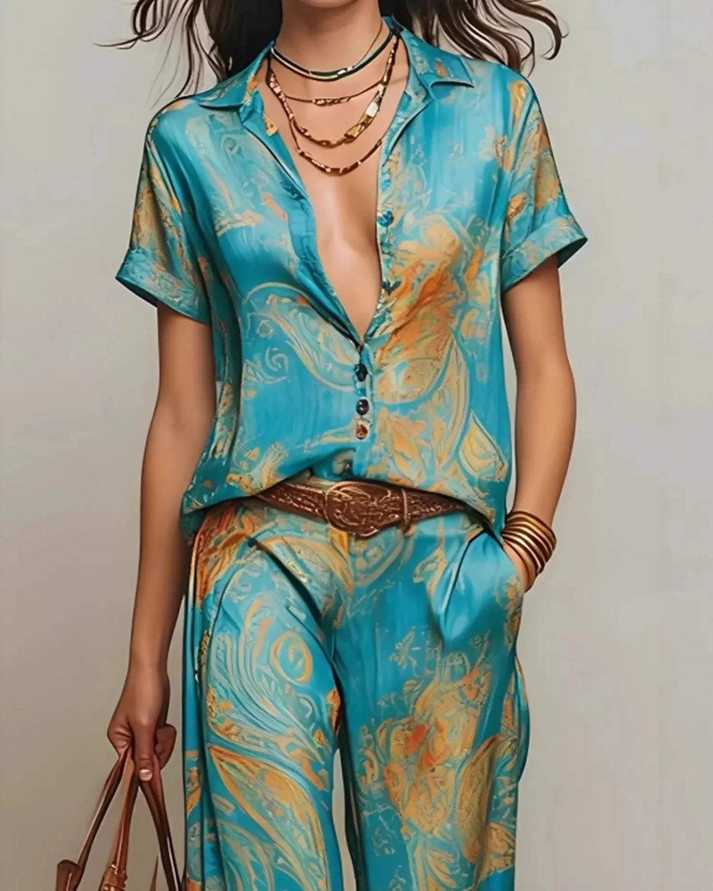 ARIA | VINTAGE BOHO PAISLEY SHIRT AND PALAZZO SET