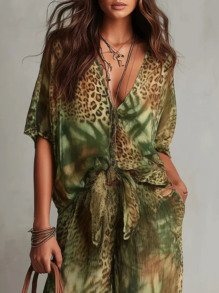 MAYA | BOHO JUNGLE-PRINT PALAZZO SET