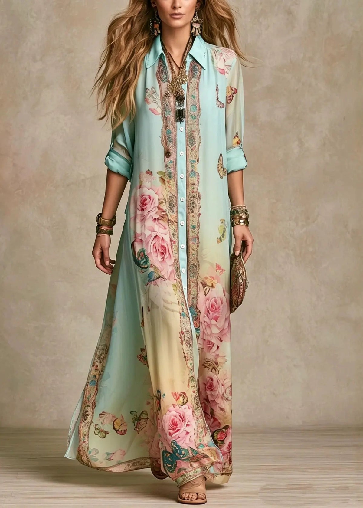 VIOLET boho floral shirt maxi dress