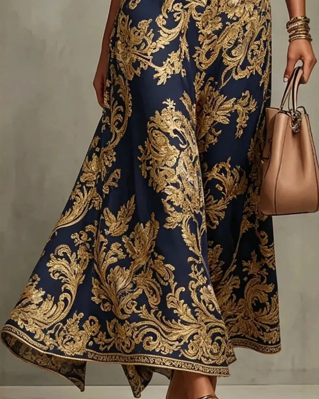 PEARL | GLAMOUR GOLD BAROQUE-PRINT MAXI DRESS