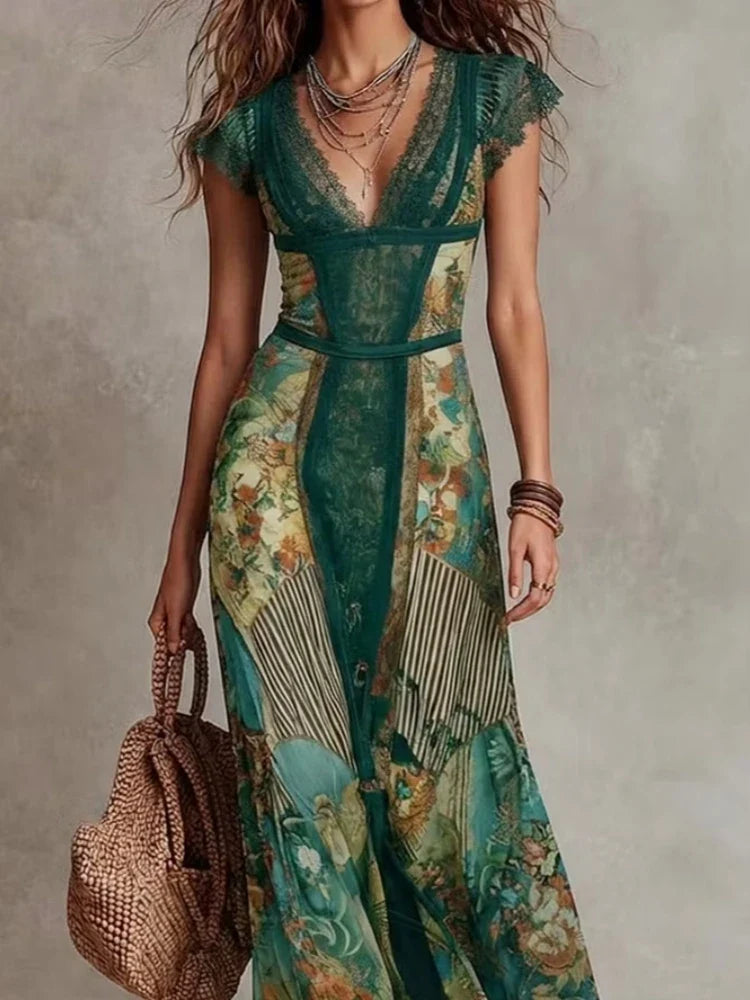CHLOE | VINTAGE BOHO FLORAL DRESS WITH LACE