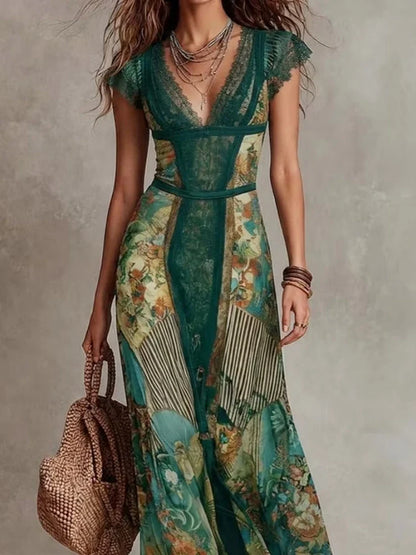 CHLOE | VINTAGE BOHO FLORAL DRESS WITH LACE