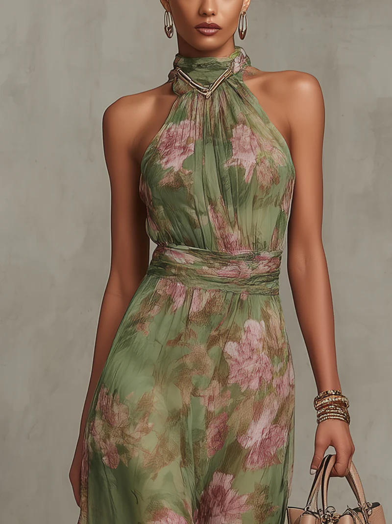 SCARLETT | FLORAL HALTER-NECK MAXI DRESS
