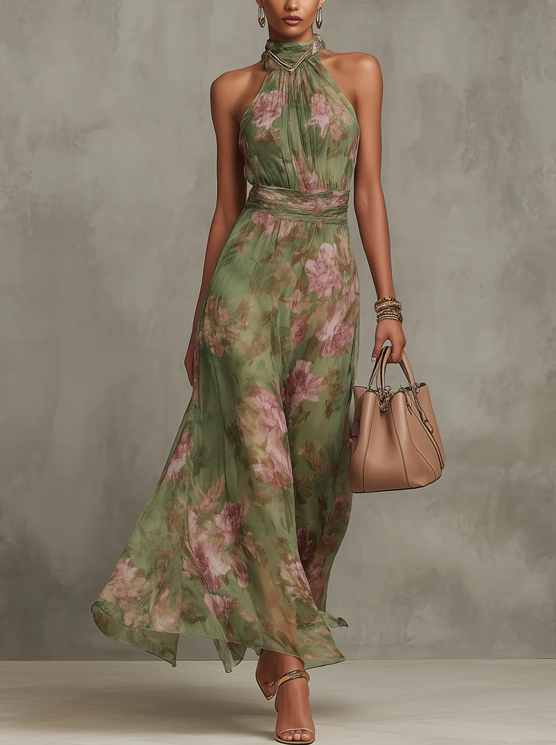 SCARLETT | FLORAL HALTER-NECK MAXI DRESS