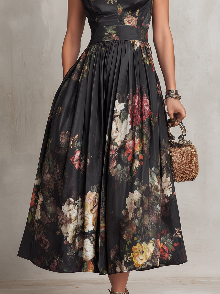 EVIE | FLORAL MIDI DRESS WITH MANDARIN COLLAR