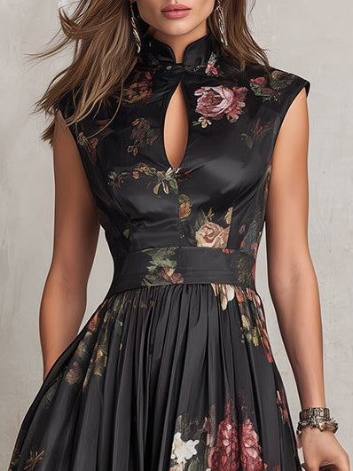 EVIE | FLORAL MIDI DRESS WITH MANDARIN COLLAR