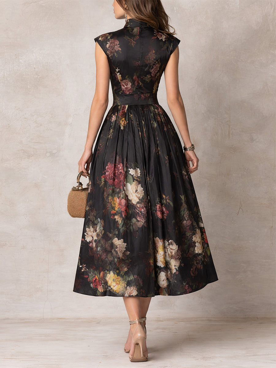 EVIE | FLORAL MIDI DRESS WITH MANDARIN COLLAR