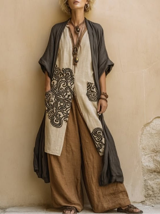 DELILAH | ETHNIC BOHO THREE-PIECE KIMONO AND PALAZZO SET