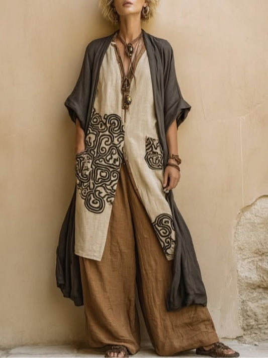 DELILAH | ETHNIC BOHO THREE-PIECE KIMONO AND PALAZZO SET