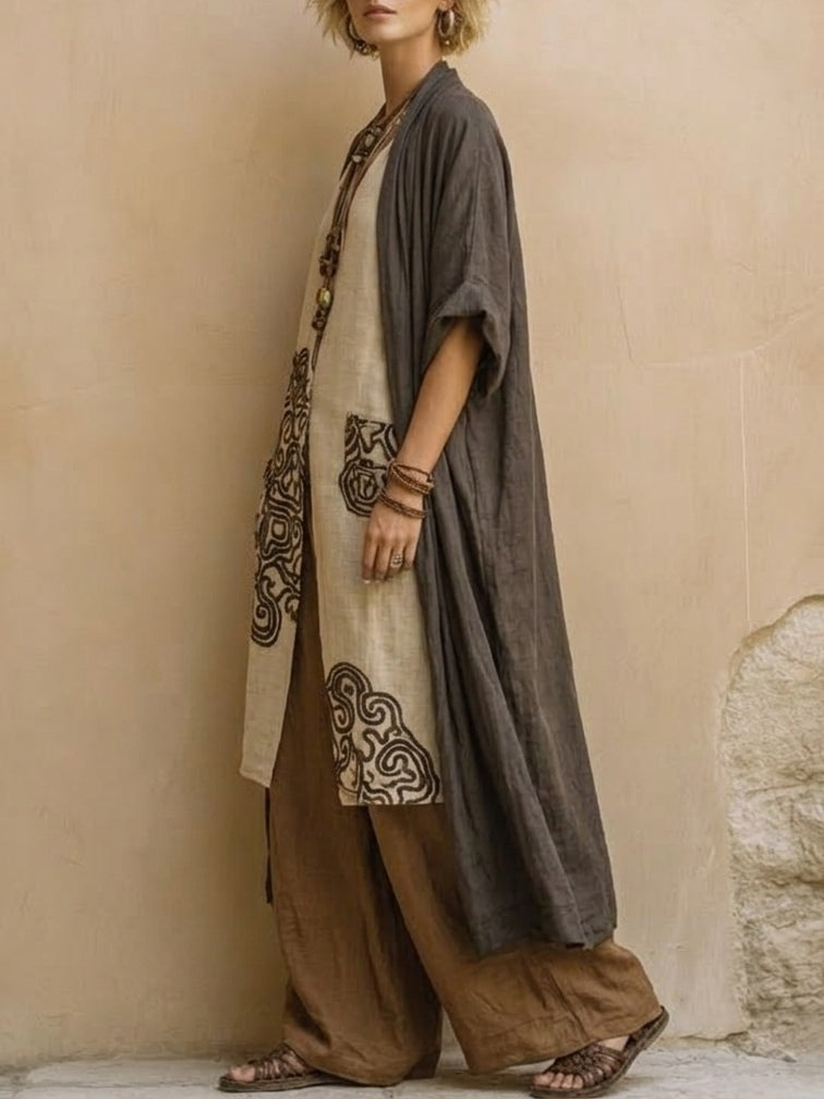DELILAH | ETHNIC BOHO THREE-PIECE KIMONO AND PALAZZO SET