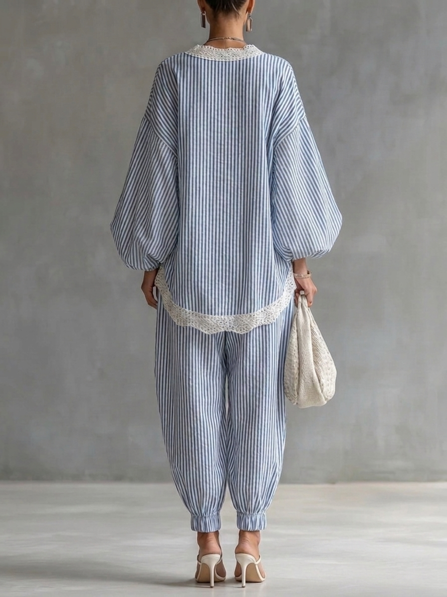 BONNIE | STRIPED SET WITH LACE DETAIL