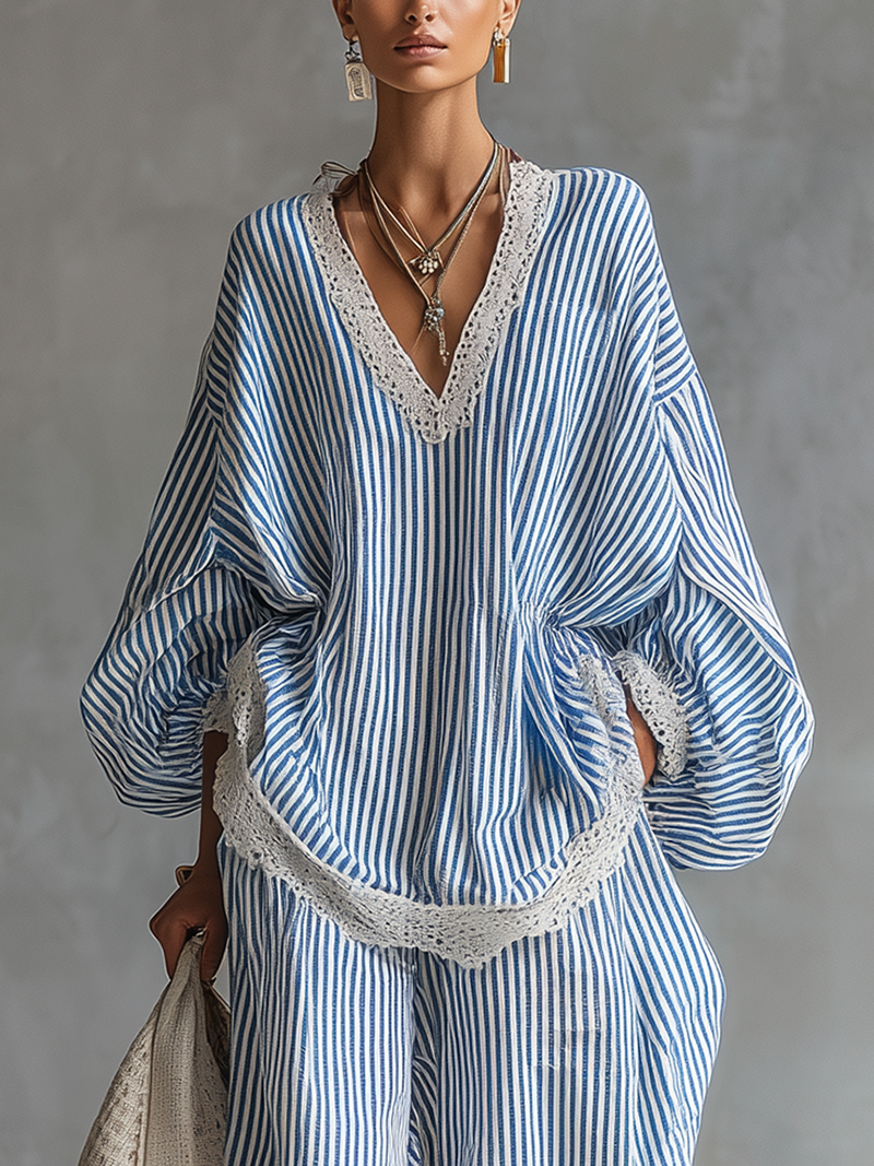 BONNIE | STRIPED SET WITH LACE DETAIL